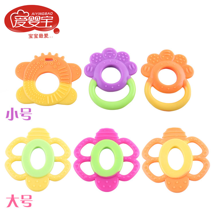 Aiyingbao baby and maternal products, full silicone colored teething rings for babies, various sizes of teeth strengthening and grinding devices, factory direct sales details Picture