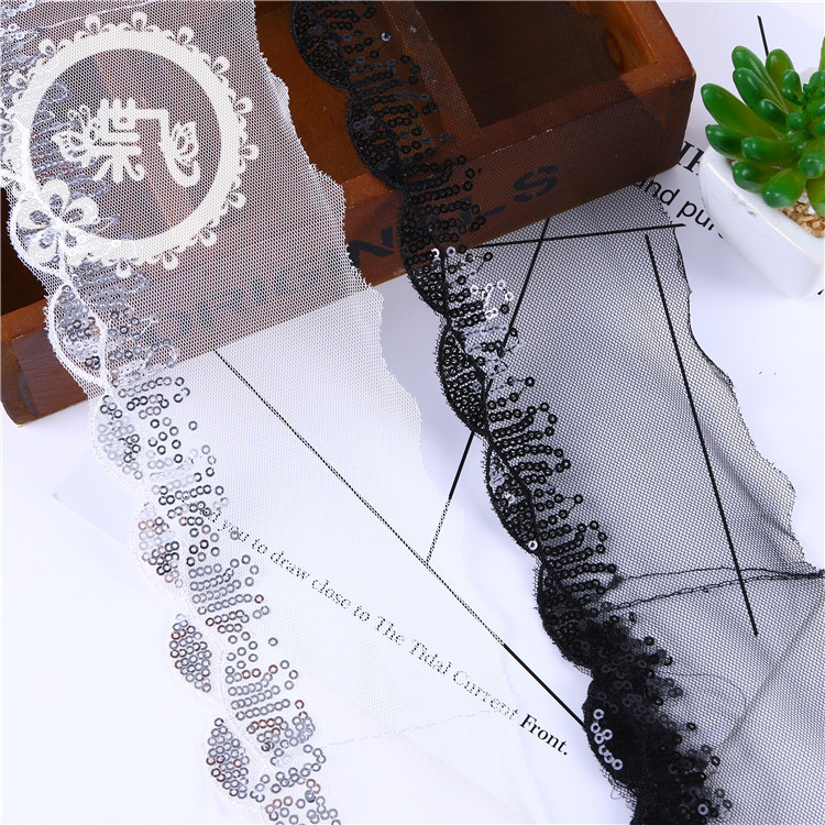 Mesh gauze wave sequin bead embroidery lace high-grade noble dress Princess dress clothing accessories in stock
