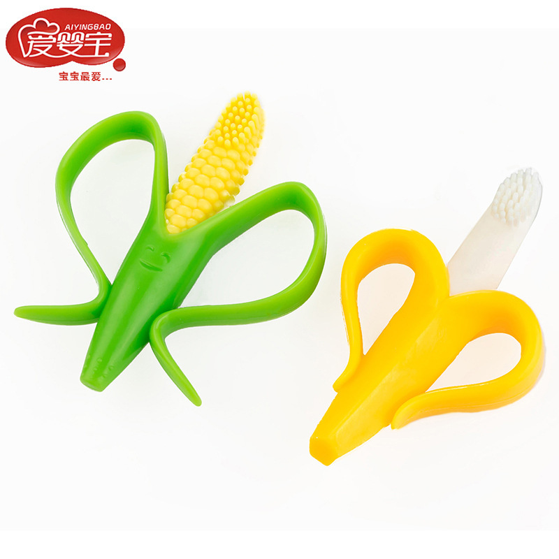 爱婴宝全硅胶彩色牙胶 香蕉玉米磨牙棒 一胶两用 宝宝婴儿牙胶
