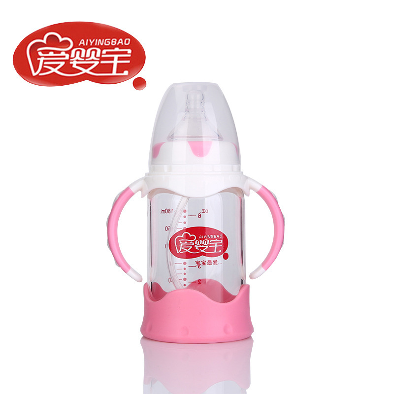 Baby Baby Baby Products Crystal Diamond Glass Drinking Bottle With Cushion 240Ml Two-Color Handle