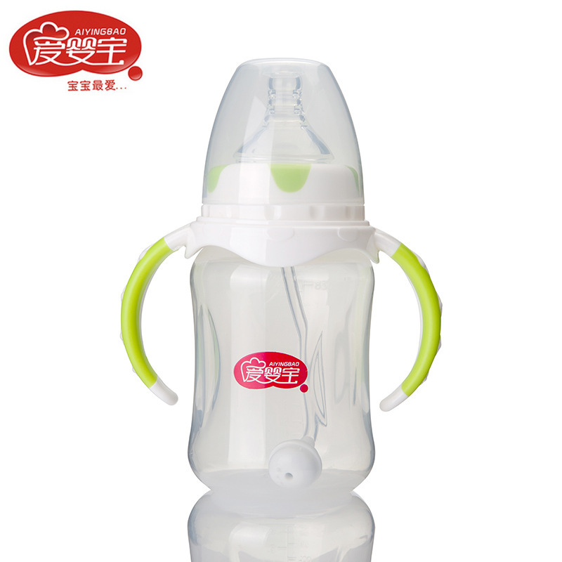Wholesale of 240ml baby and maternal products from Aiyingbao dual-color handle wide-mouth automatic straw PP baby bottle Application Scenario