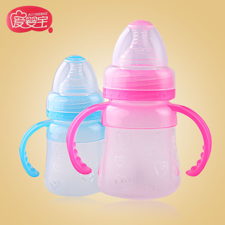 Aiyingbao wide-mouth arc-shaped silicone baby bottle with handle and straw, anti-drop baby bottle 150ML, factory direct sales details Picture
