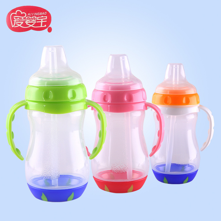 Aiyingbao Baby Products: Temperature-sensing wide-mouthed baby double-handled PP drinking cup, round-mouthed straw water cup, 270ml Specification image