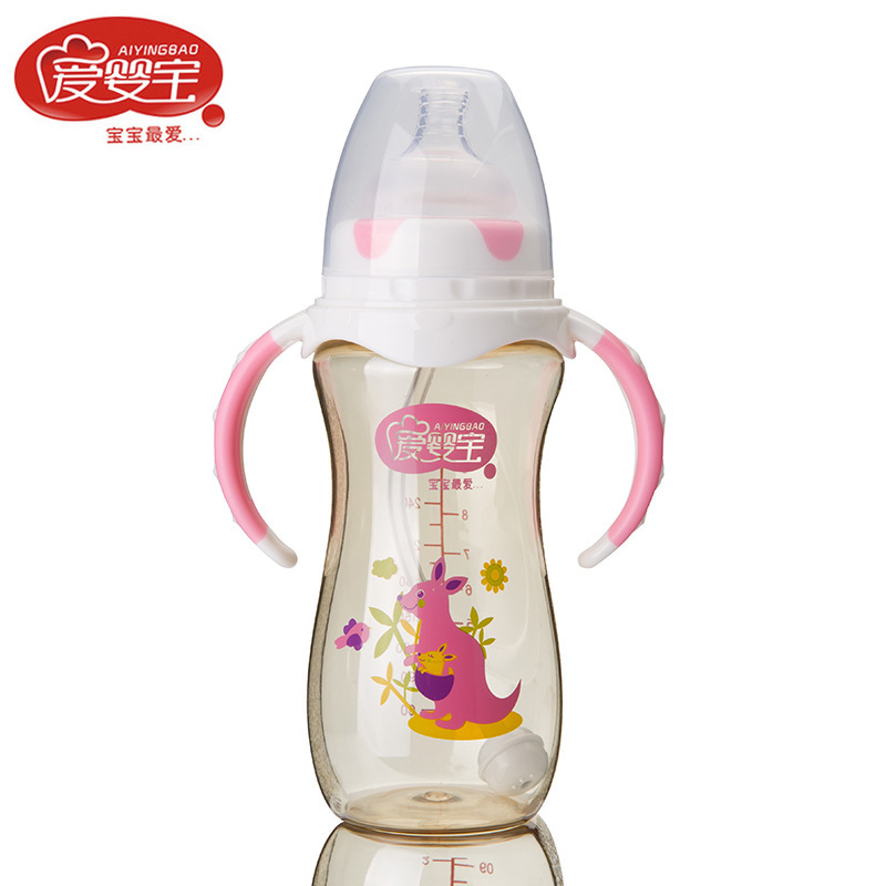 New wide-mouth PPSU baby bottle from Aiyingbao, with a dual-color handle, is shockproof and environmentally friendly, with a capacity of 300ml Specification image