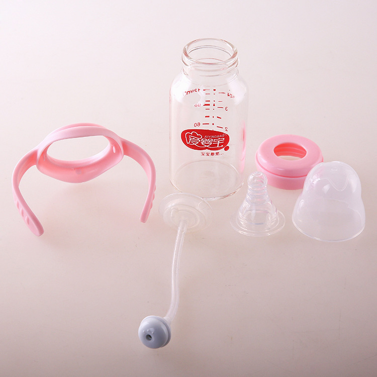 Aiyingbao baby and maternal products - Baby-specific crystal diamond glass baby bottle with handle, straw, label diameter, 120ml details Picture