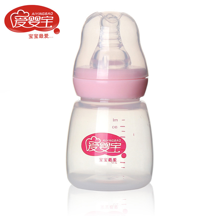 爱婴宝母婴用品 婴儿PP护理袖珍奶瓶 耐摔抗高温果汁奶瓶80ML