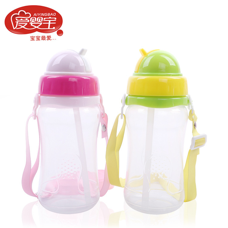 Aiyingbao Infant and toddler Soft tube, straw, learning Cup, Children's Shoulder strap, waterproof Cup 350ml, factory direct sales details Picture