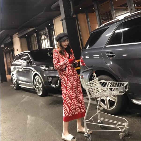 Loose long pullover sweater coat for women autumn-winter mid-length over the knee sweater dress