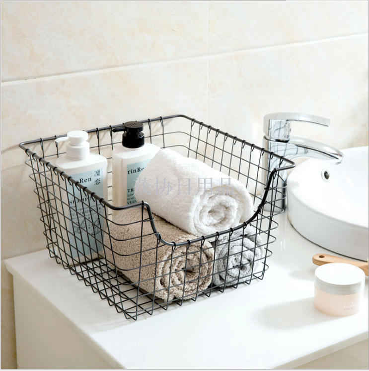 Large Japanese style iron art storage basket books fruit cloth art storage basket home storage basket Zakka groceries