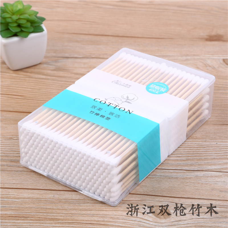 Double gun thousand mu snow makeup remover makeup defatted pure cotton kapok cotton swab cotton swab 400 pack thumbnail