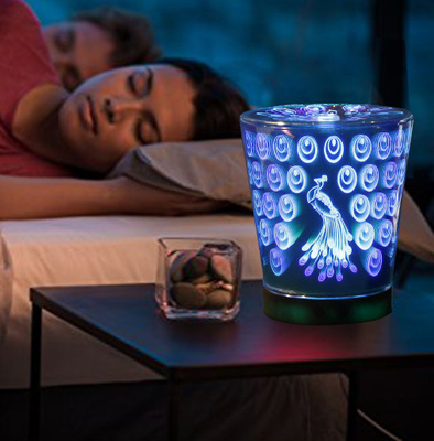 Barrel peacock LED ultrasonic creative three in one aromatherapy small night light