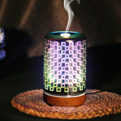 3D香薰机加湿器直筒小方格家用超声波创意香薰灯七彩小夜灯细节图