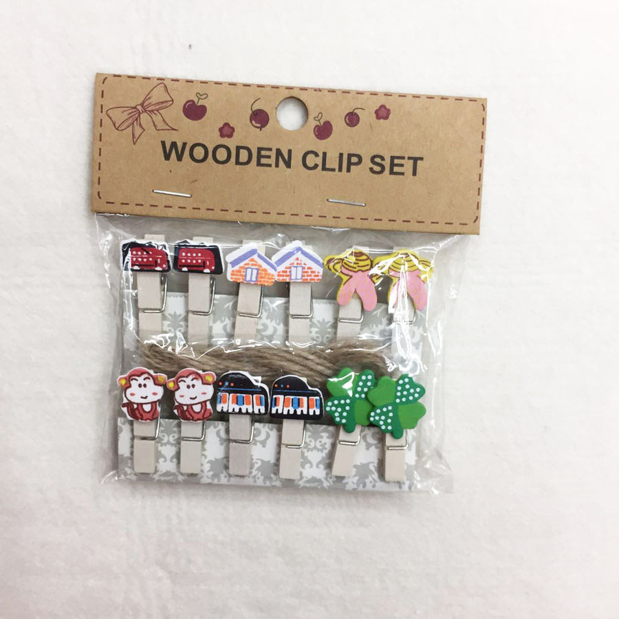 厂家直销小木夹卡通爱心小纸夹多功能照片木夹时尚韩文夹产品图
