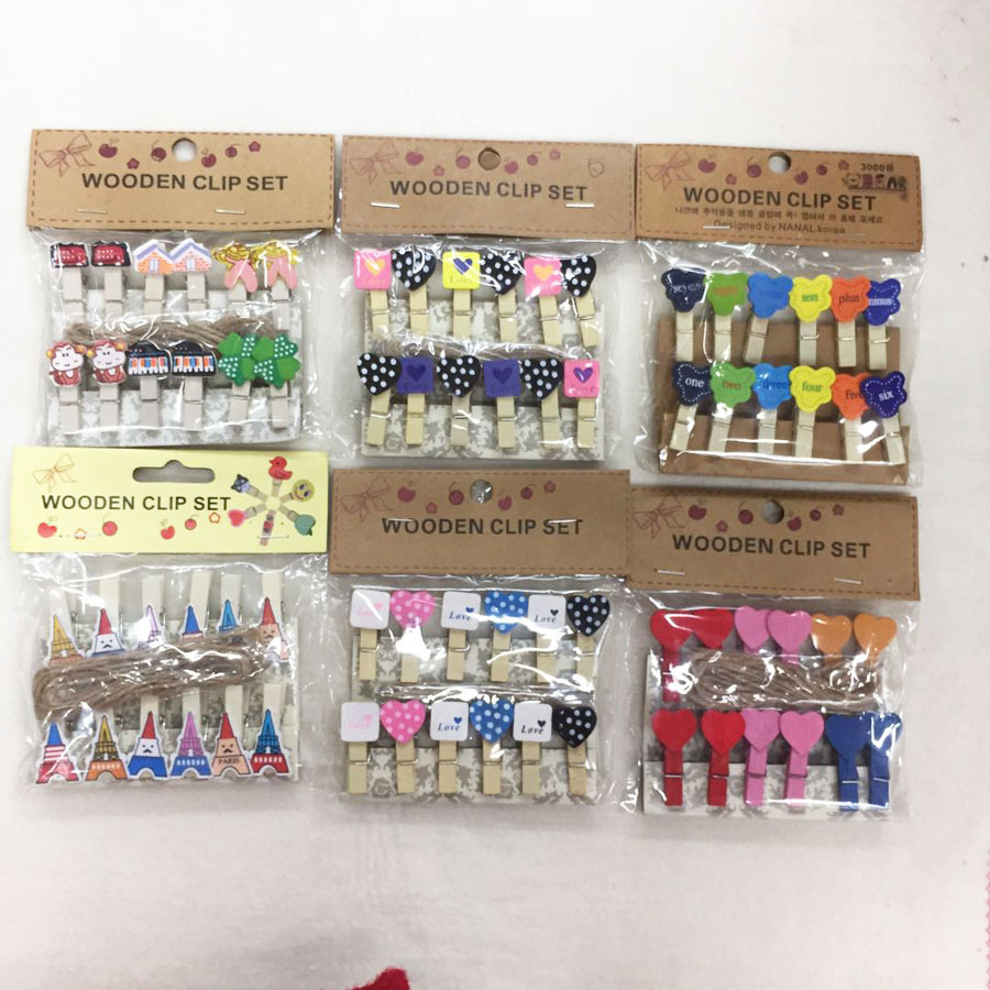 厂家直销小木夹卡通爱心小纸夹多功能照片木夹时尚韩文夹