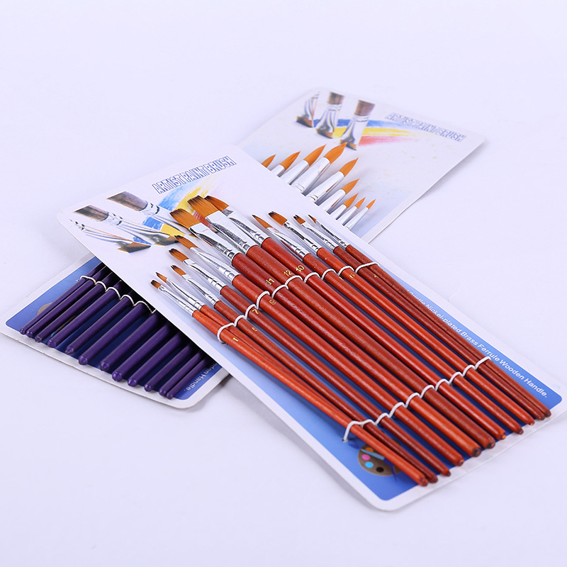 厂家直销多色尼龙油画水粉水彩笔 学生绘画笔12支套装笔刷
