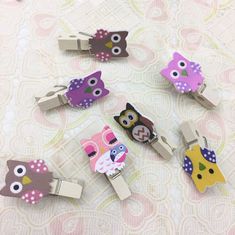 10个装木质猫头鹰小木夹家居日用照片夹卡通相片夹麻绳套装细节图