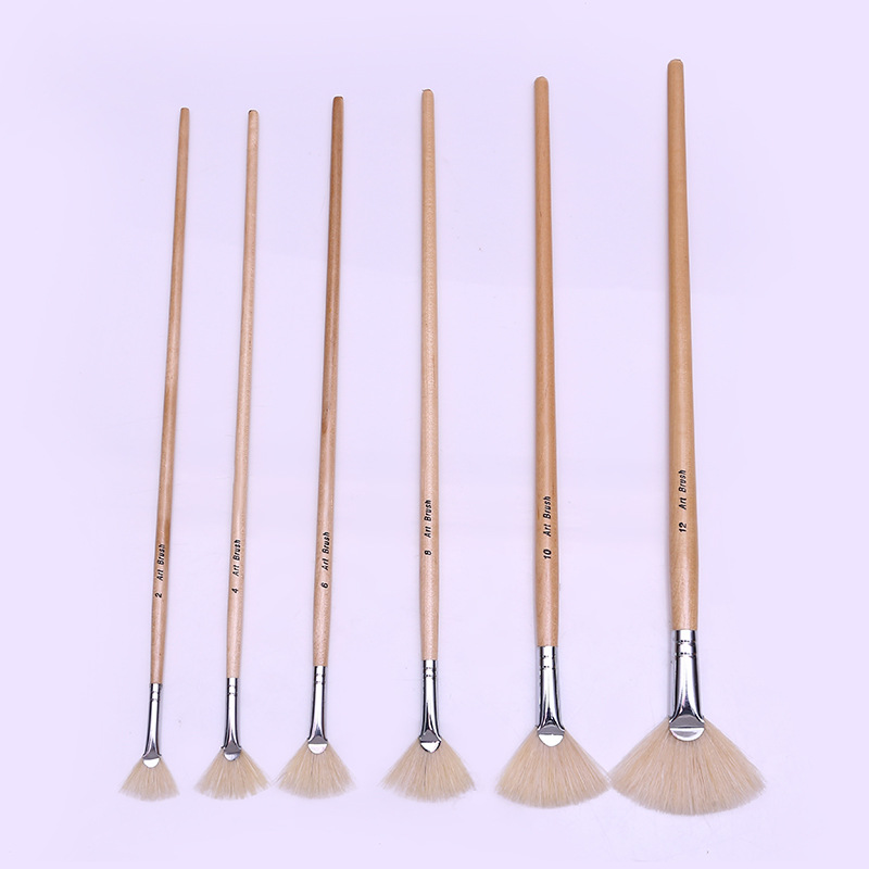 多型号规格木杆扇形油画笔 美术培训班学生画画练习笔油画笔批发