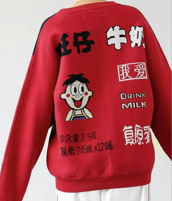 Joint fashion sweater female red cartoon loose milk crew-neck sweater couple coat