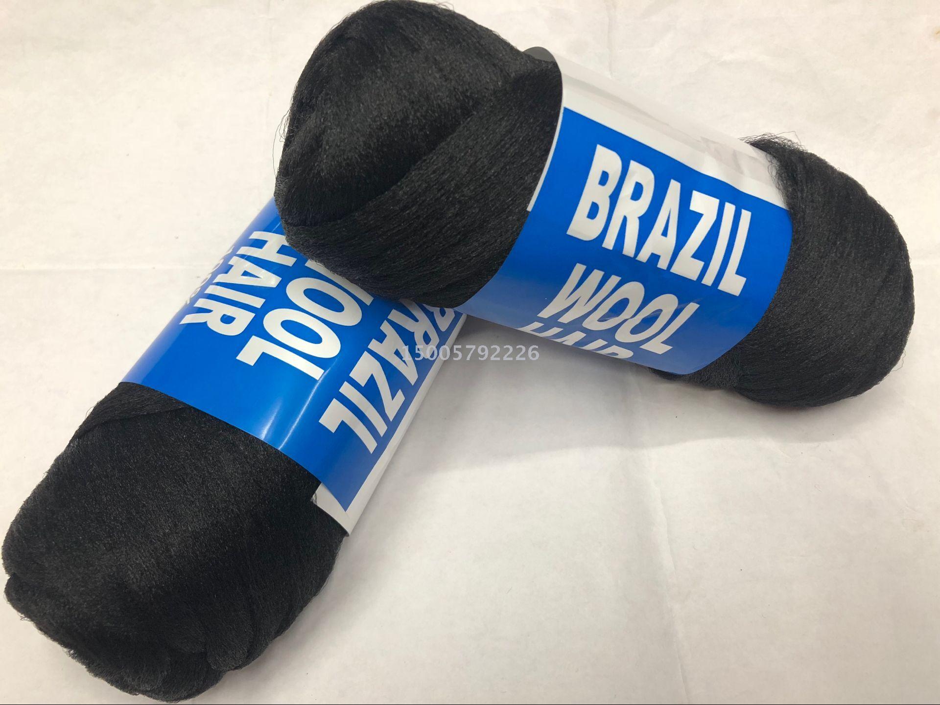 非洲特供假发丝丙纶丝黑色毛线BRAZIL WOOL头发丝辫子纱可定制团细节图