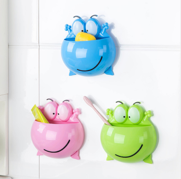 Big eyes Frog suction Cup toothbrush holder Creative powerful suction cup toothpaste toothbrush suction wall mounted dental storage box