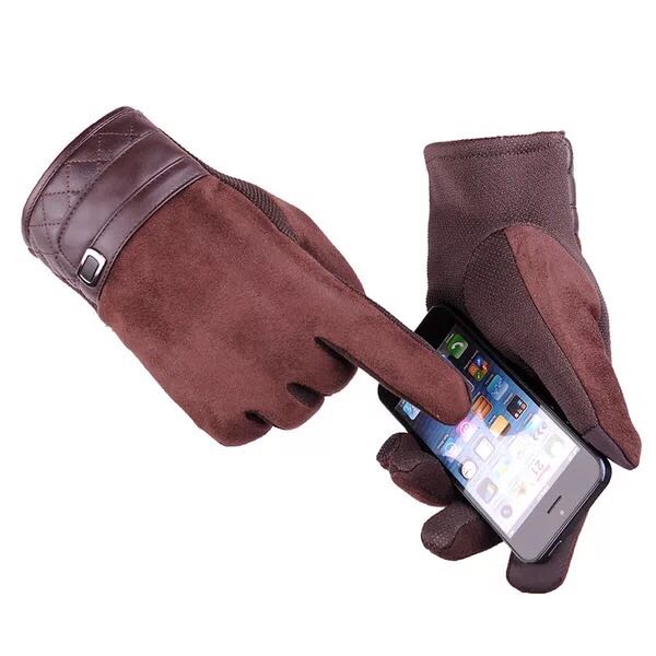 Wholesale of large wave-patterned fleece warm driving anti-slip gloves for men, suede fleece dispensing touch screen gloves