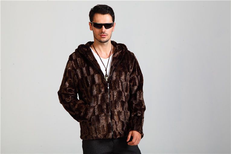 Haining 2018 New Imitation Fur Coat Male Mink Mink Whole Mink Hooded Slim-Fit Long Fur Big Specification drawing