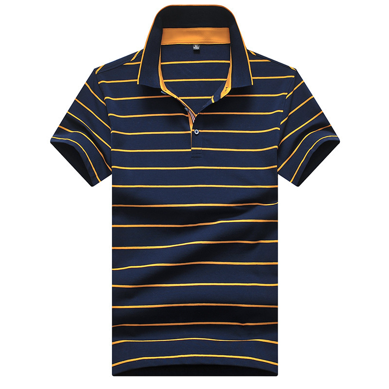 2018 Summer solid color men's short sleeve T-shirt striped casual lapel polo shirt men's top base shirt pure cotton