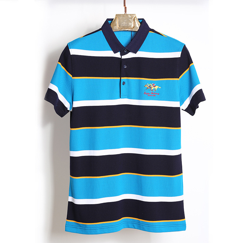 Customized high-end business striped POLO shirts with lapels, short-sleeved work clothes, advertising shirts and cultural shirts Specification image