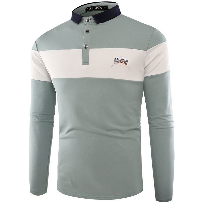 European and American autumn and winter men's lapel long-sleeved POLO shirts, men's slim-fit T-shirt base layer men polo shirts details Picture
