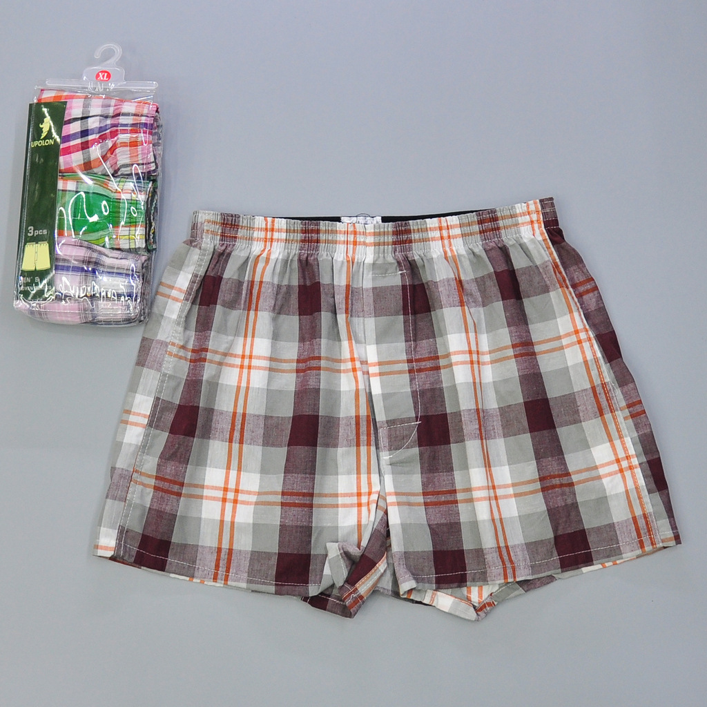 优帛伦儿童四角裤平角短裤小孩家居便利裤宽松格子裤细节图