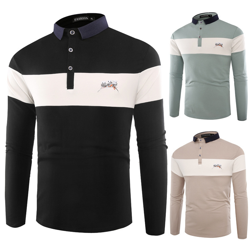 European and American autumn and winter men's lapel long-sleeved POLO shirts, men's slim-fit T-shirt base layer men polo shirts