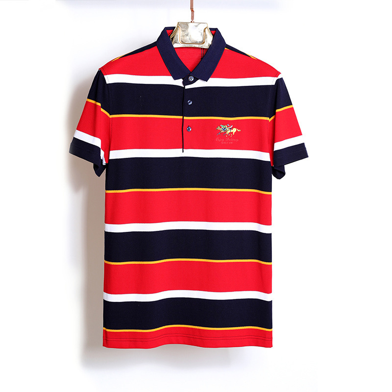 Customized high-end business striped POLO shirts with lapels, short-sleeved work clothes, advertising shirts and cultural shirts details Picture