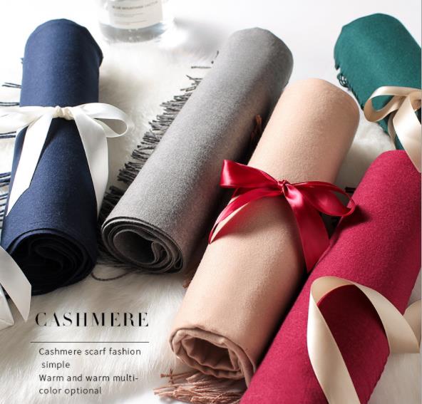 单色围巾女秋冬季新款250克拉毛仿羊绒围巾百搭加厚保暖围脖披肩产品图