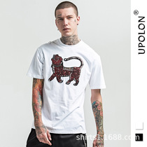 Men's 2018 Men's T-shirt European and American fashion brand new sequin animal men's T-shirt short sleeve pure cotton round neck T-shirt