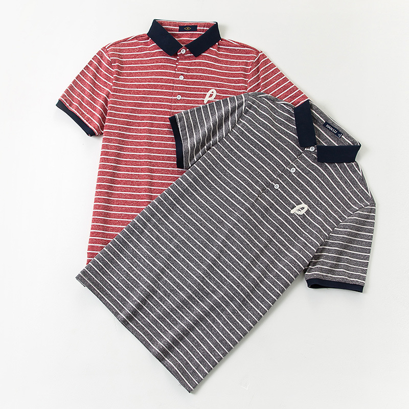 Japanese men's 2018 summer new men's lapel polo shirt Korean striped short-sleeved T-shirt men