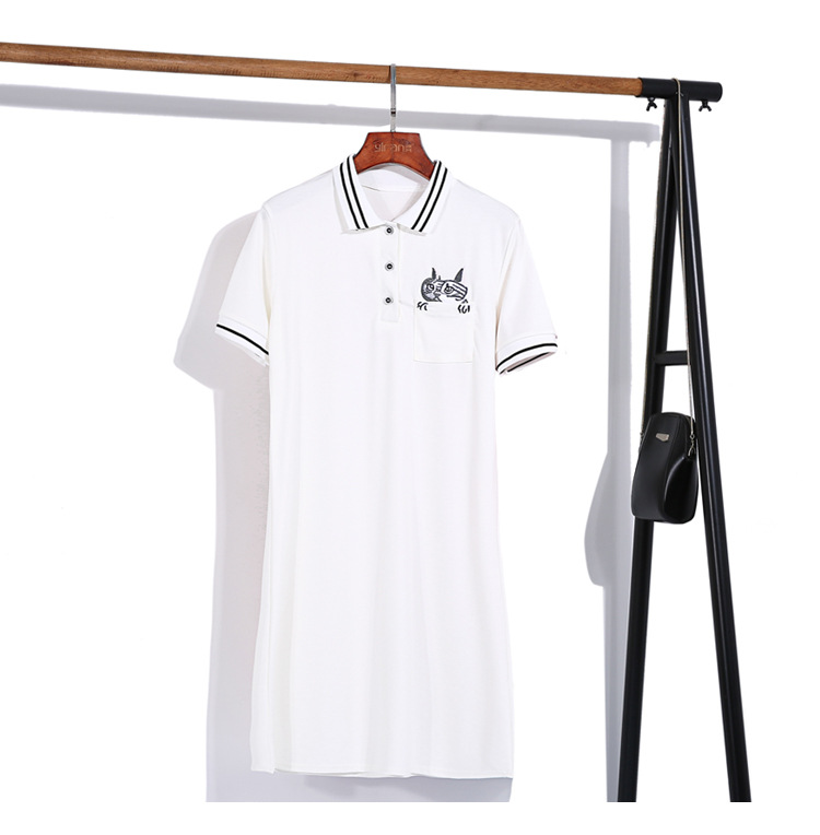 Custom embroidered short-sleeved POLO shirt for women 2018 European personalized leisure medium long pure cotton T-shirt for women