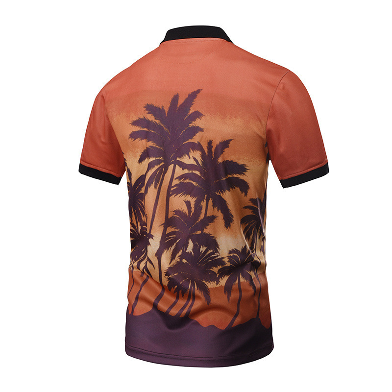 The 2018 summer new 3D creative coconut grove landscape printed polo shirt is a fashionable and trendy men's POLO details Picture