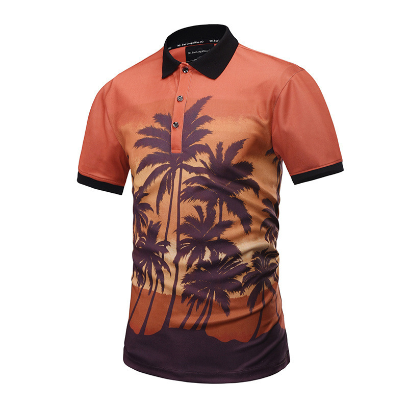 The 2018 summer new 3D creative coconut grove landscape printed polo shirt is a fashionable and trendy men's POLO