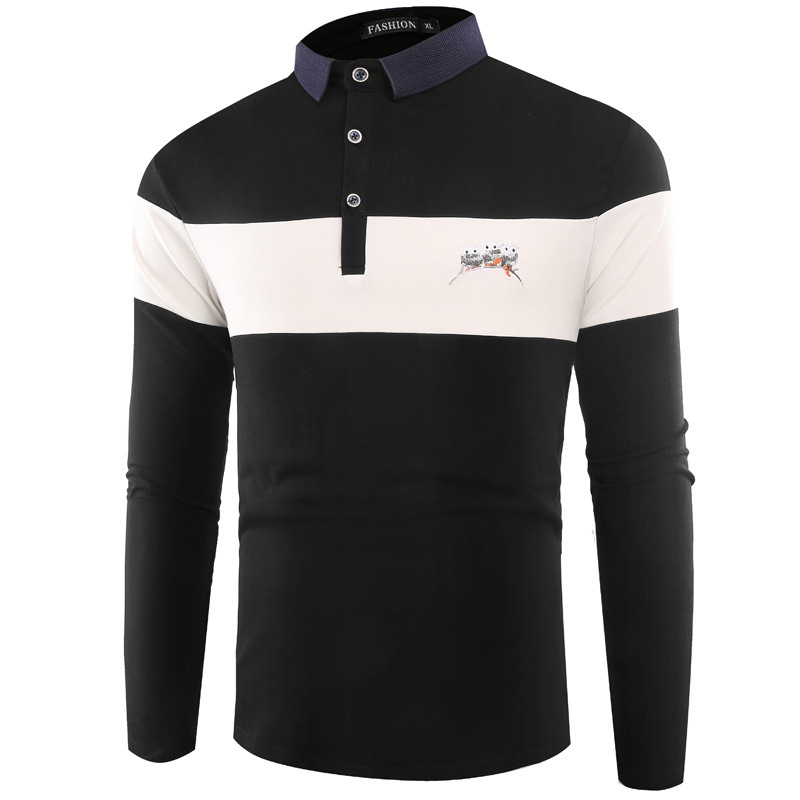European and American autumn and winter men's lapel long-sleeved POLO shirts, men's slim-fit T-shirt base layer men polo shirts Specification image