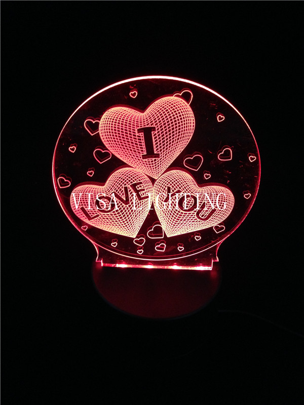 3D night light three-position switch touch USB power supply I LOVE U led seven-color light details Picture