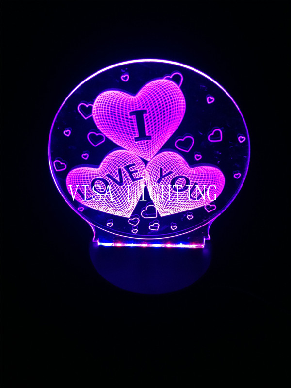 3D night light three-position switch touch USB power supply I LOVE U led seven-color light