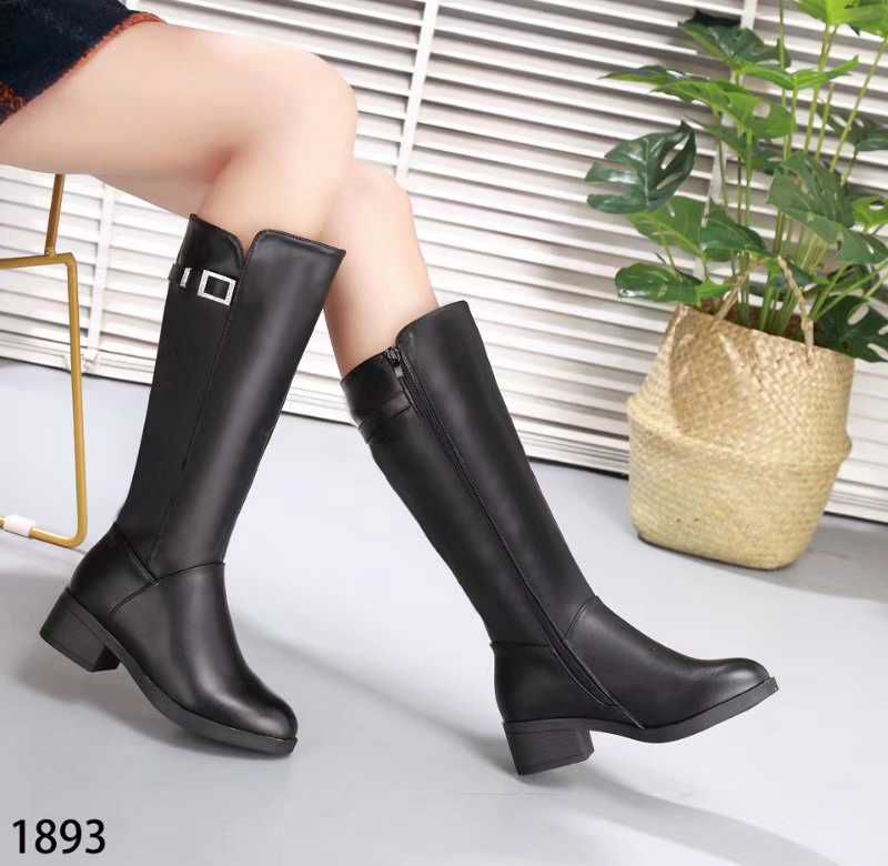 2018冬women shoes银飞搭扣高帮时尚加棉长筒靴