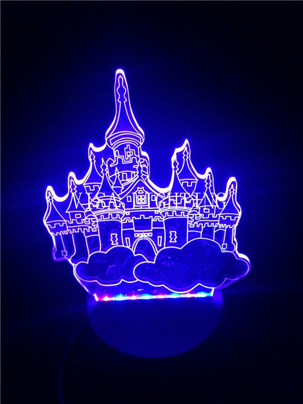 3D Castle Night light with three-position switch touch USB power supply led seven-color light Specification image