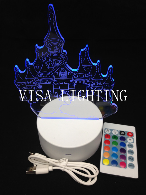 3D Castle Night light with three-position switch touch USB power supply led seven-color light