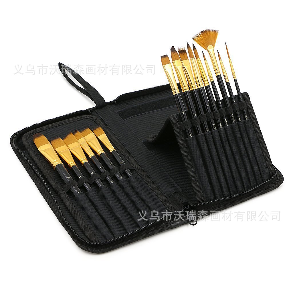 15支油画笔 布包套装 水粉丙烯油画水彩笔文具套装 美术绘画工具产品图