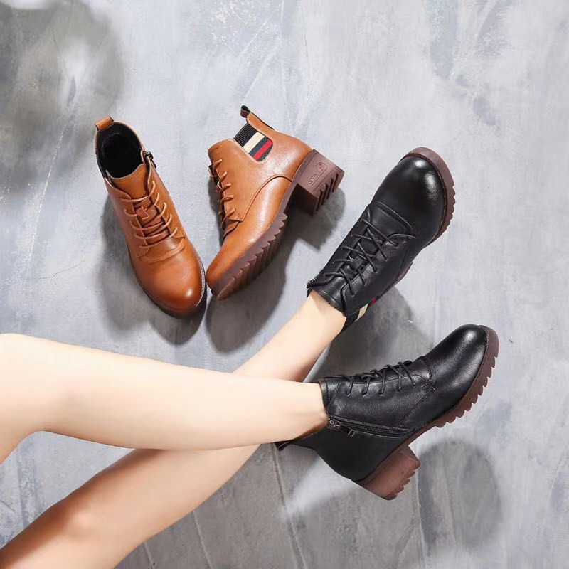 2018冬women shoes卓雅诗绑带软底软面加棉马丁靴产品图