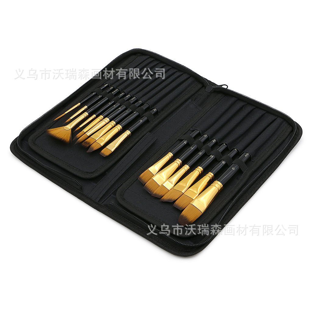 15支油画笔 布包套装 水粉丙烯油画水彩笔文具套装 美术绘画工具细节图