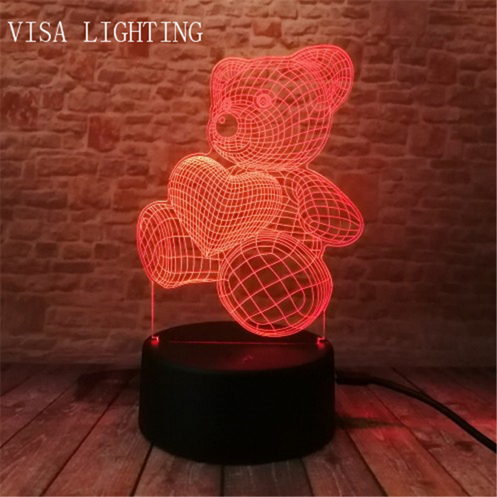 3D New Smart seven-color night light, Heart Bear Birthday Atmosphere light, led sleeping desk lamp Specification image