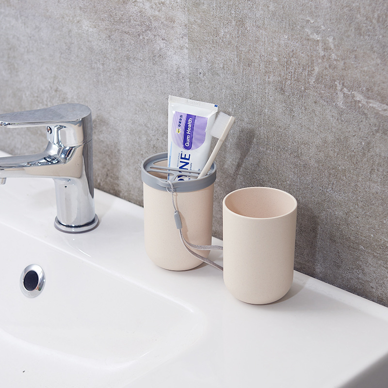 竹纤维环保牙刷盒便携收纳旅行洗漱杯创意洗漱套装户外出差漱口杯产品图