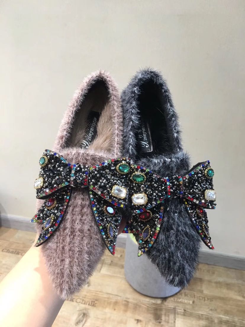 韩版蝴蝶结毛鞋细节图